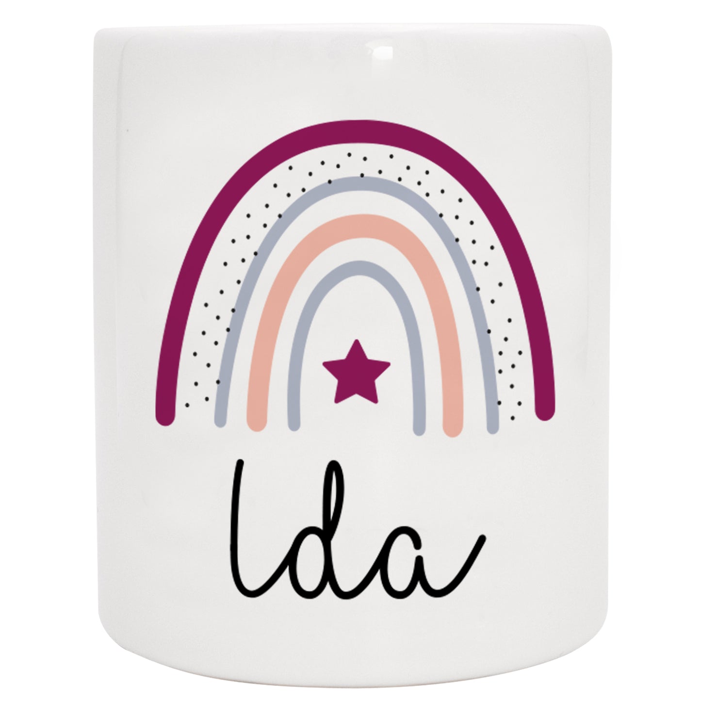 Keramik Spardose mit Name | Regenbogen beere- lila