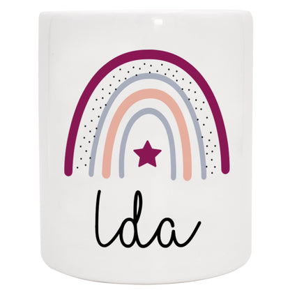 Keramik Spardose mit Name | Regenbogen beere- lila