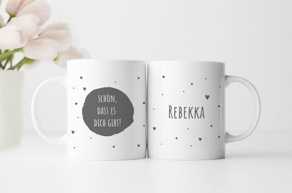 Keramik Tasse mit Namen | Schön, dass es Dich gibt | grau