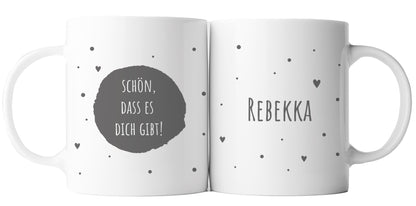 Keramik Tasse mit Namen | Schön, dass es Dich gibt | grau