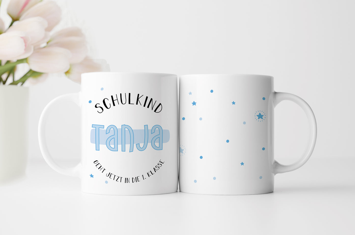Keramik Tasse mit Namen | Schulkind Blau