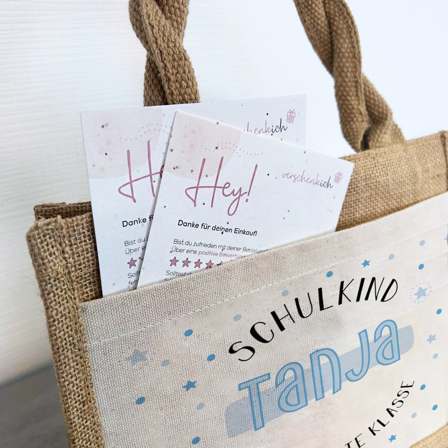 Einschulung | Personalisierte Jute Pocket Tasche | mit Wunschnamen | Schulkind Blau | auch als Geschenktasche für den Schulanfang