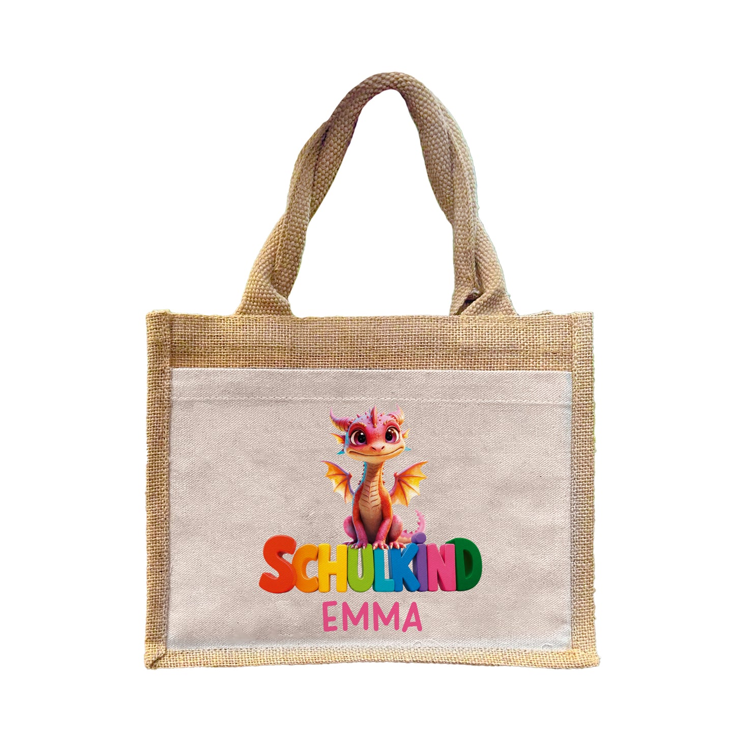 Jute Pocket Tasche mit Namen | Schulkind Drache