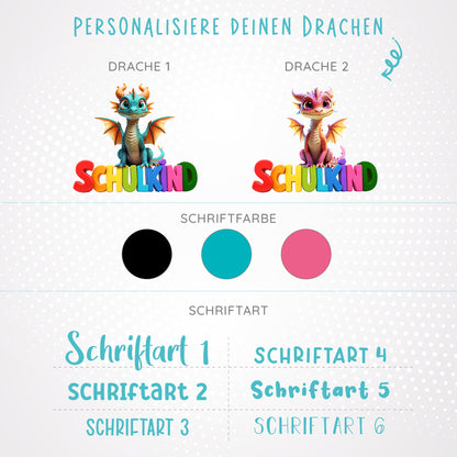 Turnbeutel aus Bio- Baumwolle mit Name | Schulkind Drache