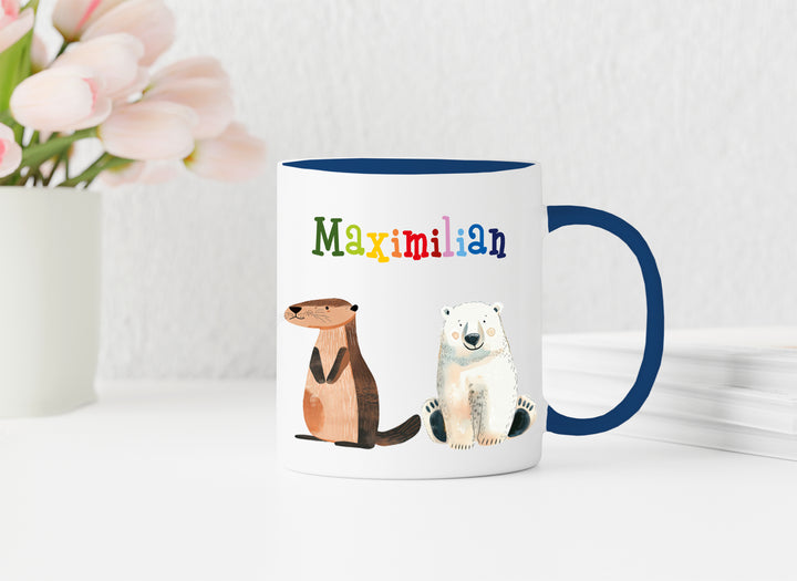 Personalisierte Tasse | mit Wunschnamen | Tierparty | Geschenk mit Name in bunt oder passend zu deiner Tassenfarbe | 13 verschiedene Farben