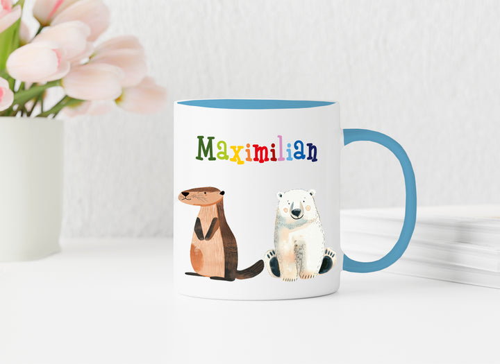 Personalisierte Tasse | mit Wunschnamen | Tierparty | Geschenk mit Name in bunt oder passend zu deiner Tassenfarbe | 13 verschiedene Farben