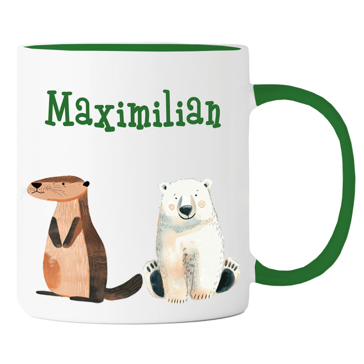 Personalisierte Tasse | mit Wunschnamen | Tierparty | Geschenk mit Name in bunt oder passend zu deiner Tassenfarbe | 13 verschiedene Farben