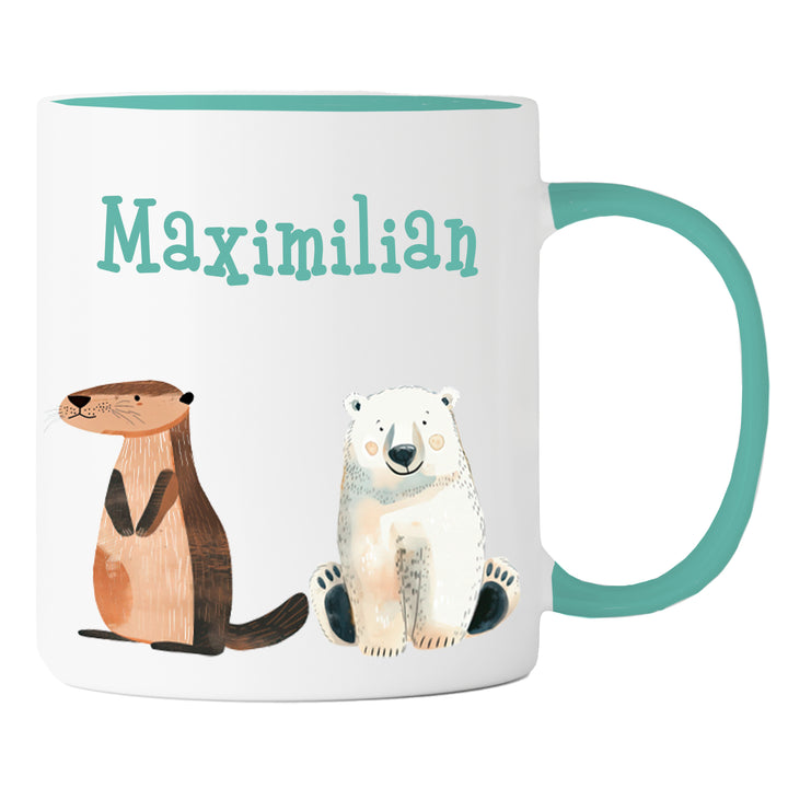 Personalisierte Tasse | mit Wunschnamen | Tierparty | Geschenk mit Name in bunt oder passend zu deiner Tassenfarbe | 13 verschiedene Farben