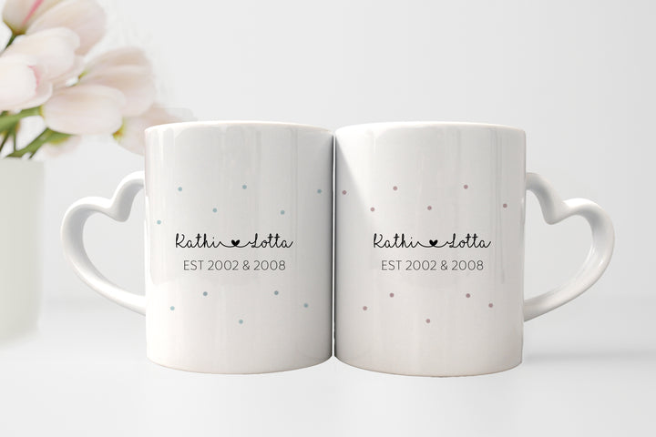 Personalisierte Tassen im Set | Herzhenkel | Kaffeetasse für Oma + Opa | mit Enkelkind Namen | Keramik | Geschenkidee zur goldenen Hochzeit