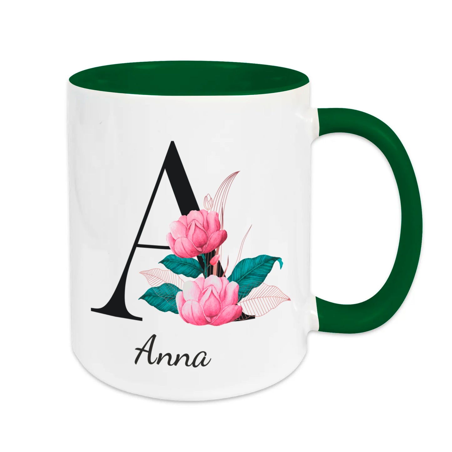 Keramik Tasse mit Namen | Buchstabe Pfingstrose