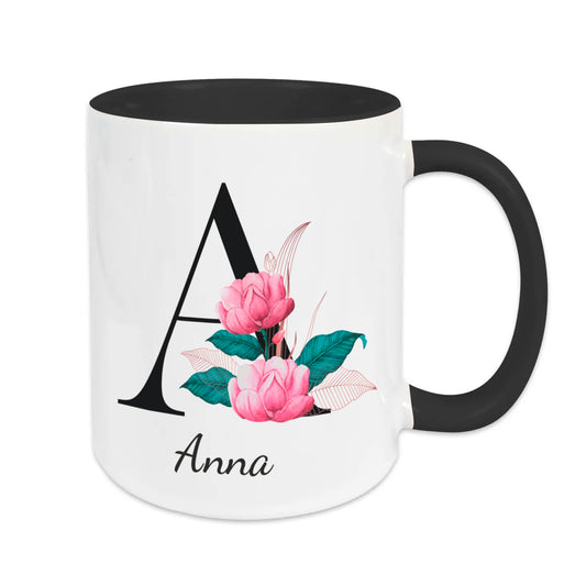 Keramik Tasse mit Namen | Buchstabe Pfingstrose