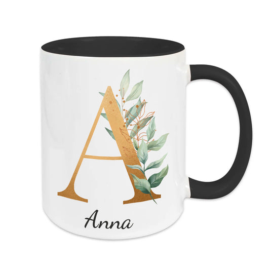 Keramik Tasse mit Namen | Buchstabe Eukalyptus