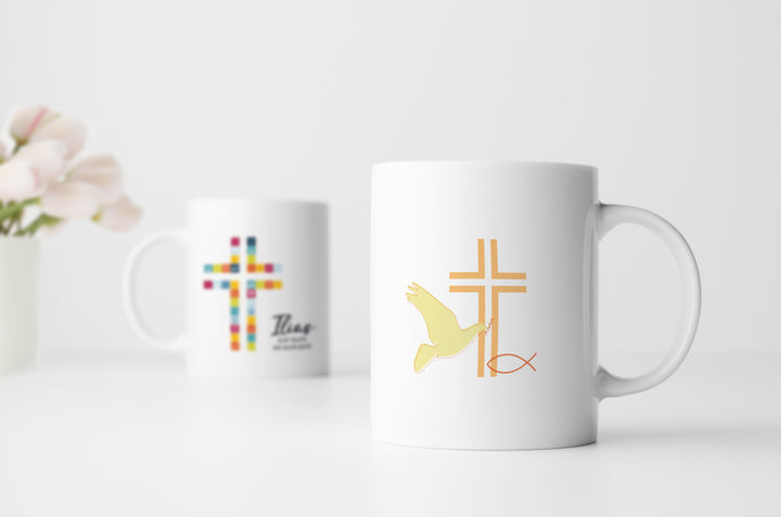 Kreuz Bunt | Tasse zur Taufe, Kommunion oder Konfirmation | mit Namen und Datum personalisiert
