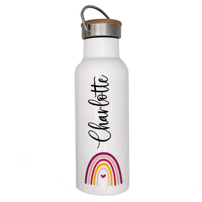 Edelstahl Trinkflasche mit Namen | Regenbogen bunt
