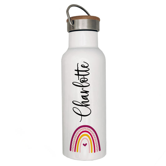 Edelstahl Trinkflasche mit Namen | Regenbogen bunt