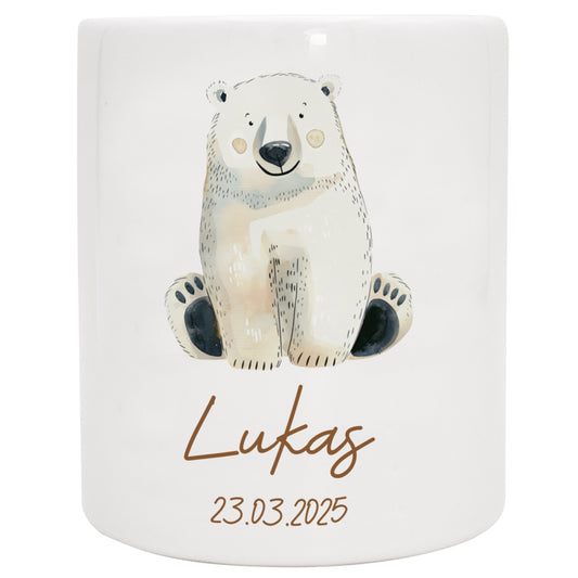 Keramik Spardose mit Name + Datum | Tierparty - Eisbär