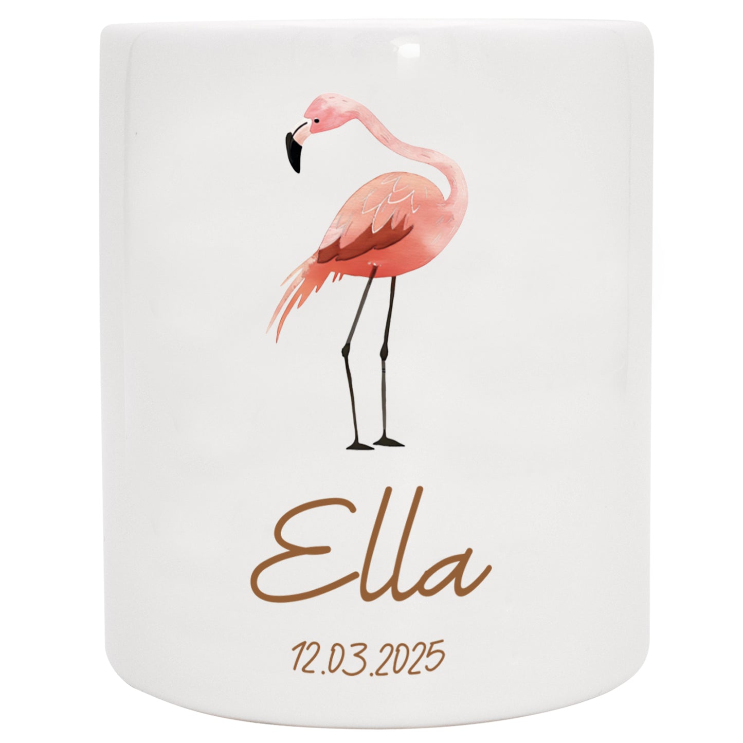 Keramik Spardose mit Name + Datum | Tierparty - Flamingo