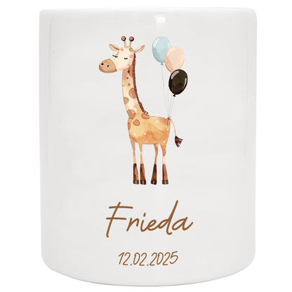 Keramik Spardose mit Name + Datum | Tierparty - Giraffe