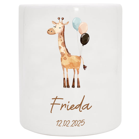 Keramik Spardose mit Name + Datum | Tierparty - Giraffe
