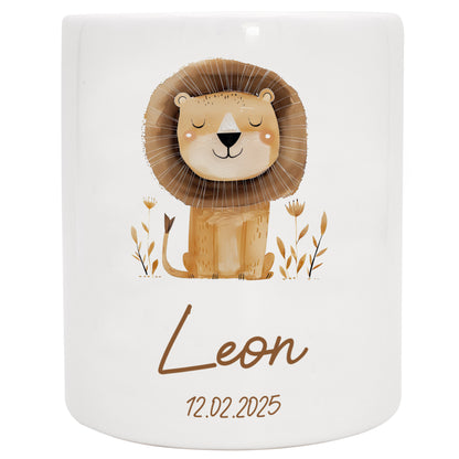 Keramik Spardose mit Name + Datum | Tierparty - Löwe