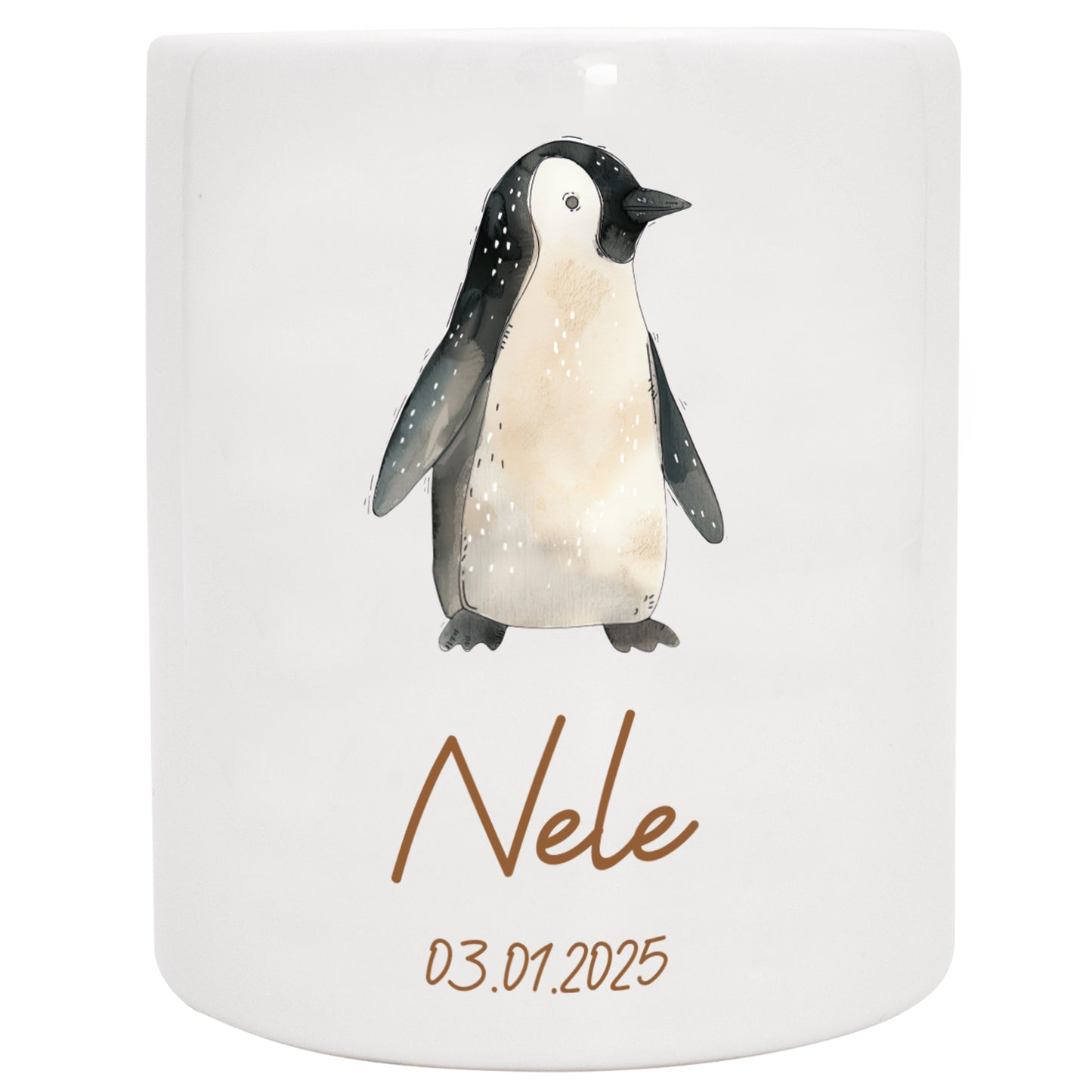 Keramik Spardose mit Name + Datum | Tierparty - Pinguin