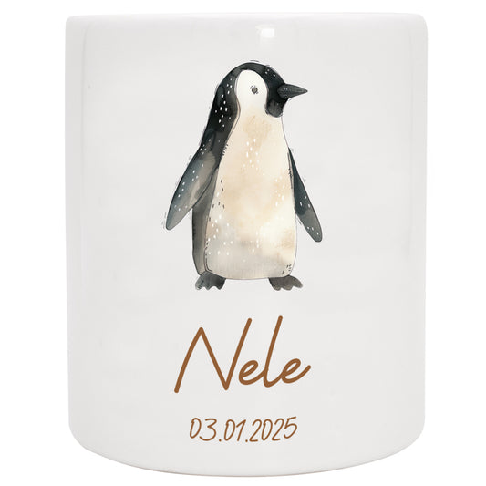Keramik Spardose mit Name + Datum | Tierparty - Pinguin
