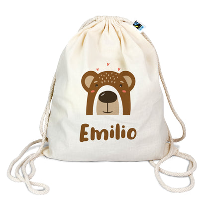 Turnbeutel aus Bio-Baumwolle mit Name | Bär