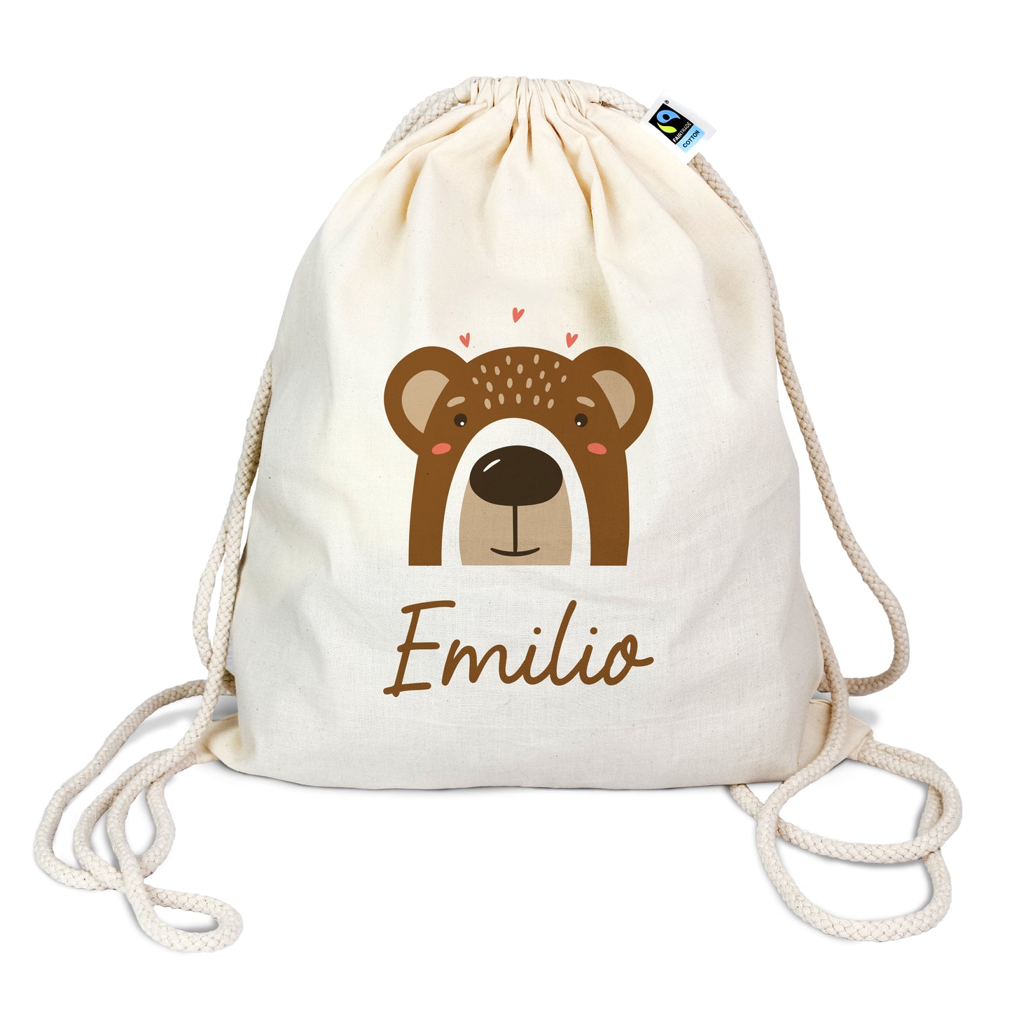 Turnbeutel aus Bio-Baumwolle mit Name | Bär