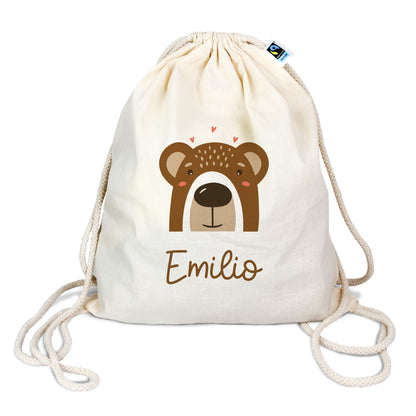 Turnbeutel aus Bio-Baumwolle mit Name | Bär
