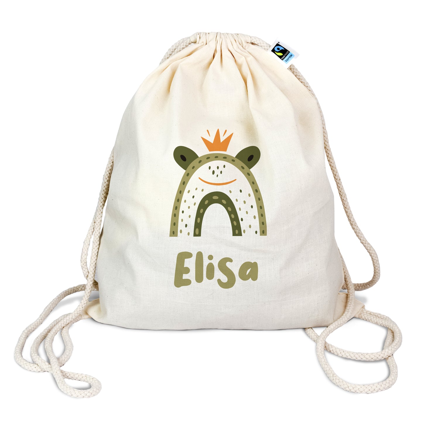 Turnbeutel aus Bio-Baumwolle mit Name | Frosch König