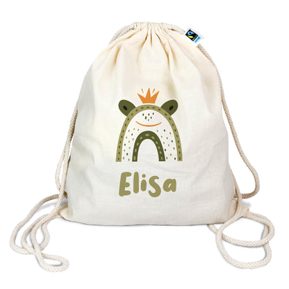 Turnbeutel aus Bio-Baumwolle mit Name | Frosch König