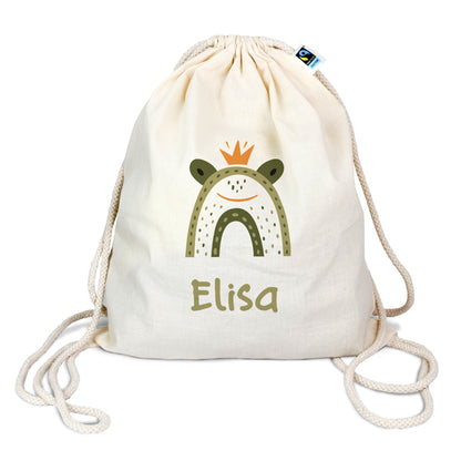 Turnbeutel aus Bio-Baumwolle mit Name | Frosch König