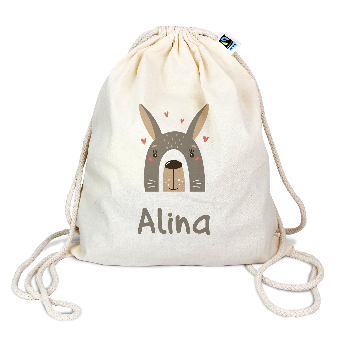 Turnbeutel aus Bio-Baumwolle mit Name | Hase