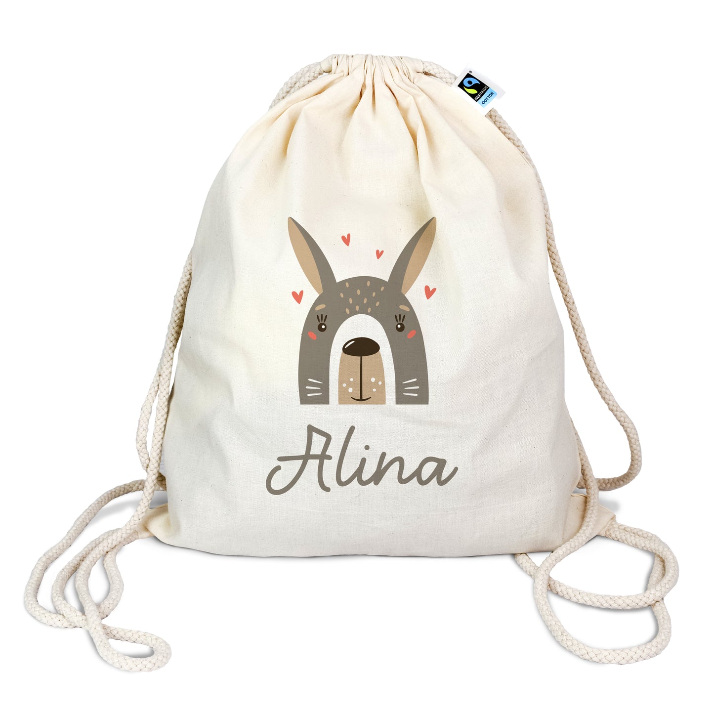 Turnbeutel aus Bio-Baumwolle mit Name | Hase