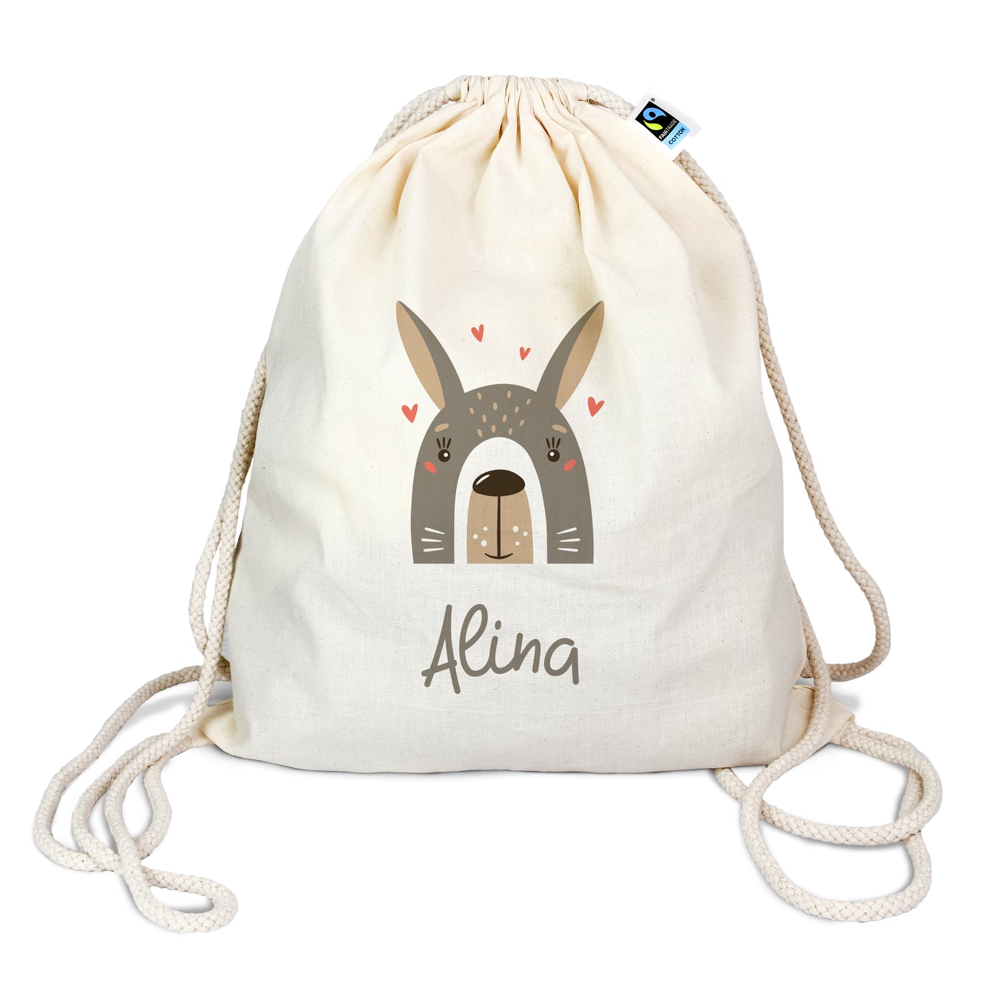 Turnbeutel aus Bio-Baumwolle mit Name | Hase