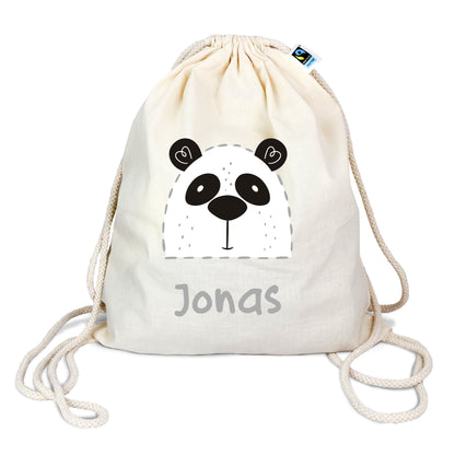 Turnbeutel aus Bio-Baumwolle mit Name | Panda