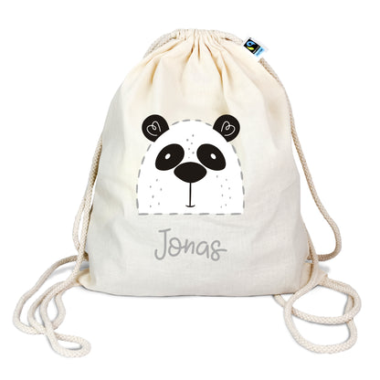 Turnbeutel aus Bio-Baumwolle mit Name | Panda