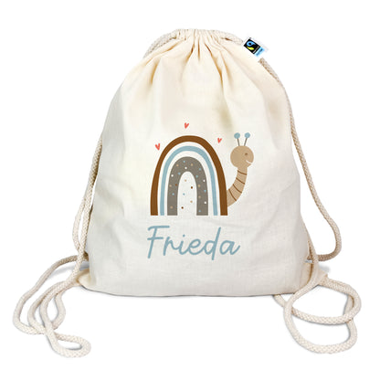 Turnbeutel aus Bio-Baumwolle mit Name | Schnecke