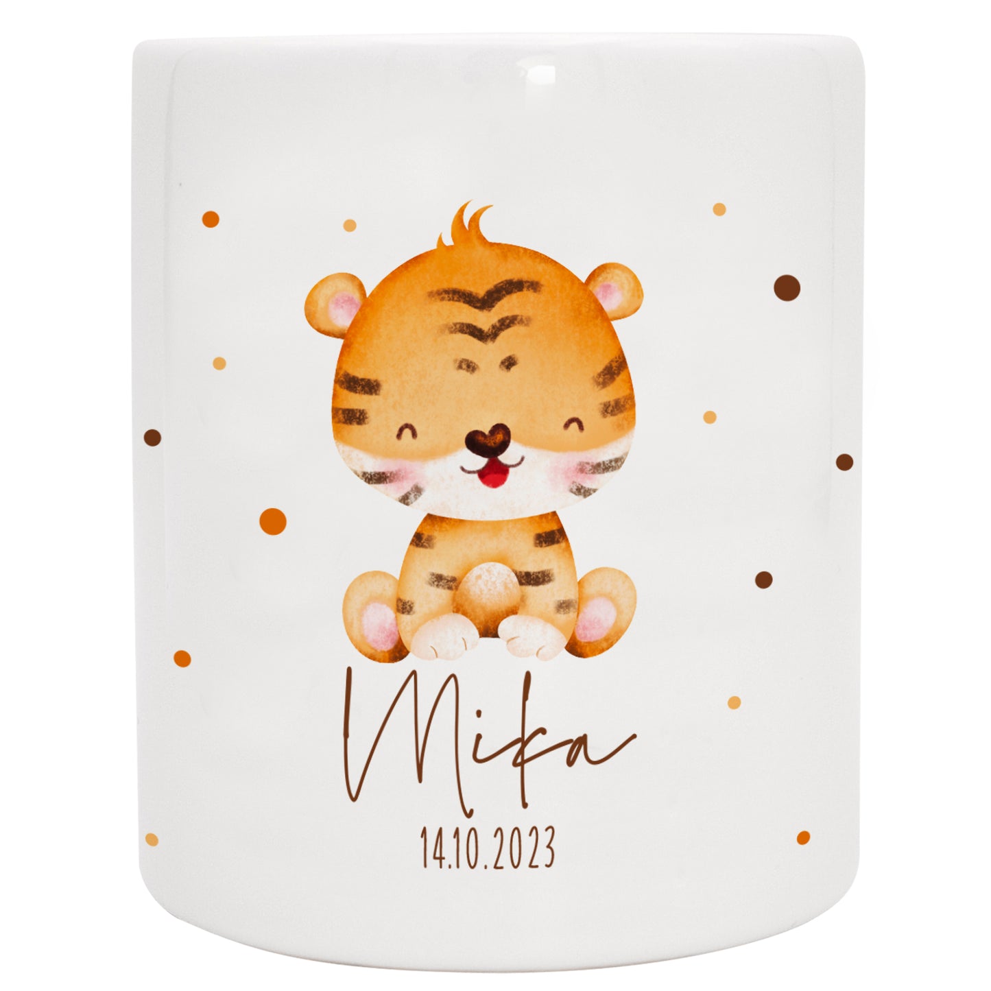 Keramik Spardose mit Name + Datum | Tierkinder - Tiger