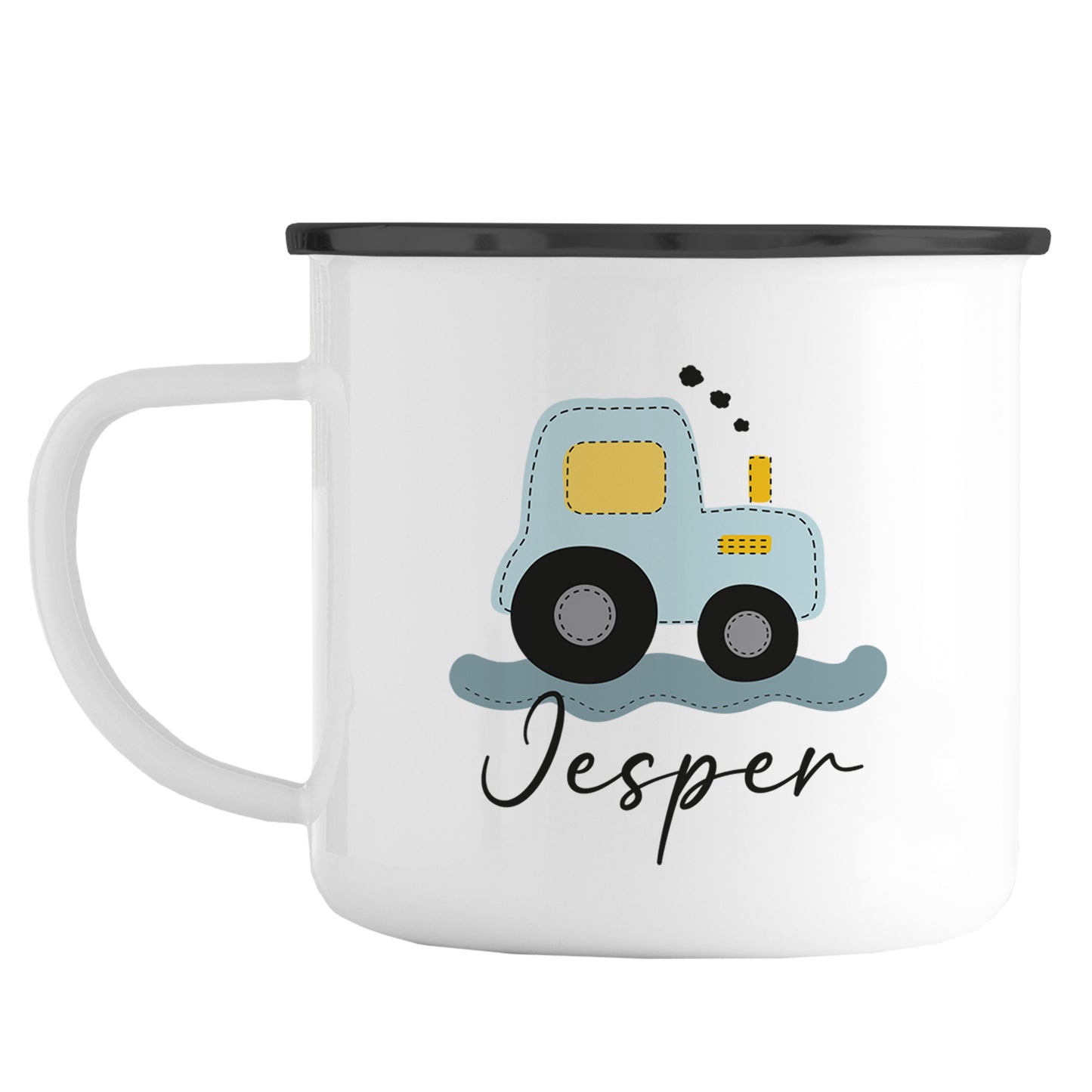 Emaille Tasse mit Namen | Traktor blau