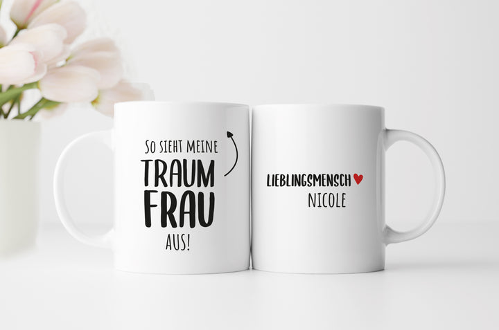 Personalsiertes Paar Geschenk | So sieht meine TraumFrau aus | Name | Freundin | Partnerin | weiße Tasse | Einzigartiges Geschenk für sie