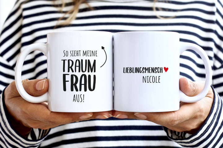 Personalsiertes Paar Geschenk | So sieht meine TraumFrau aus | Name | Freundin | Partnerin | weiße Tasse | Einzigartiges Geschenk für sie