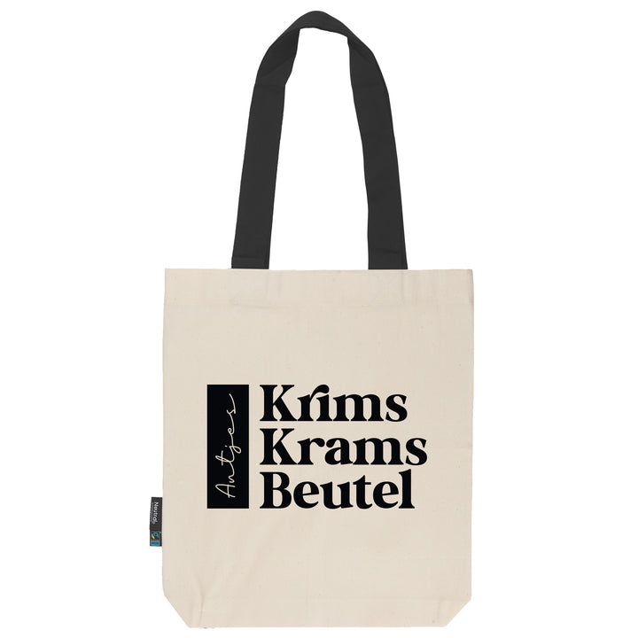 Krims Krams Beutel | personalisiert | dein Name | natur | Stofftasche aus Bio- Baumwolle | lange farbige Henkel | Tote Bag | Twill Bag