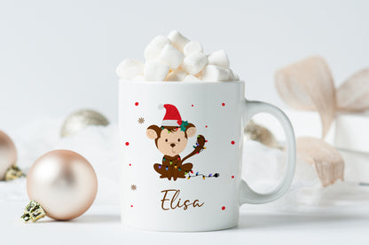 Keramik Tasse mit Name | Weihnachts- Affe