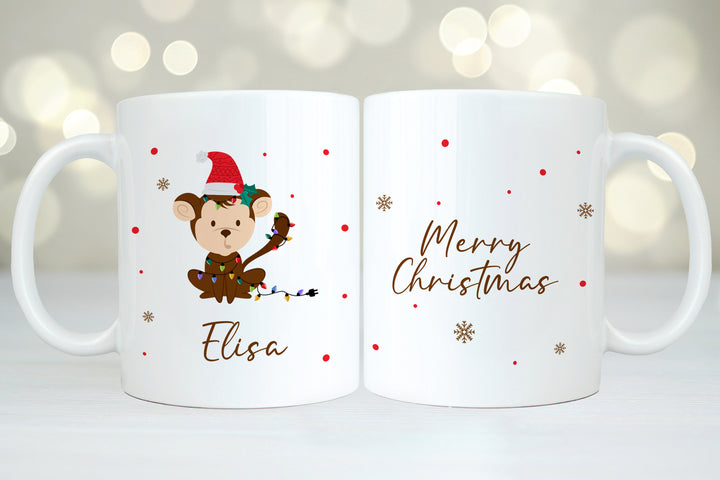 Personalisierte Tasse | mit Wunschnamen | Weihnachts- Affe | Tierkinder | Geschenk für Weihnachten, Nikolaus und Adventszeit