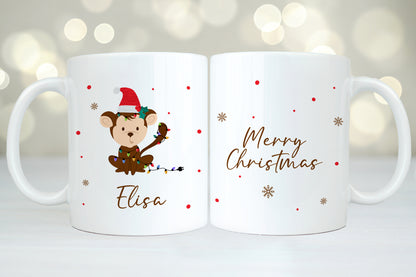 Keramik Tasse mit Name | Weihnachts- Affe