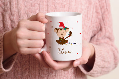 Keramik Tasse mit Name | Weihnachts- Affe