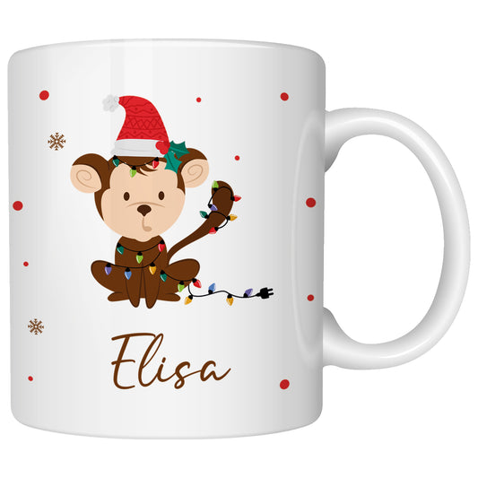 Keramik Tasse mit Name | Weihnachts- Affe