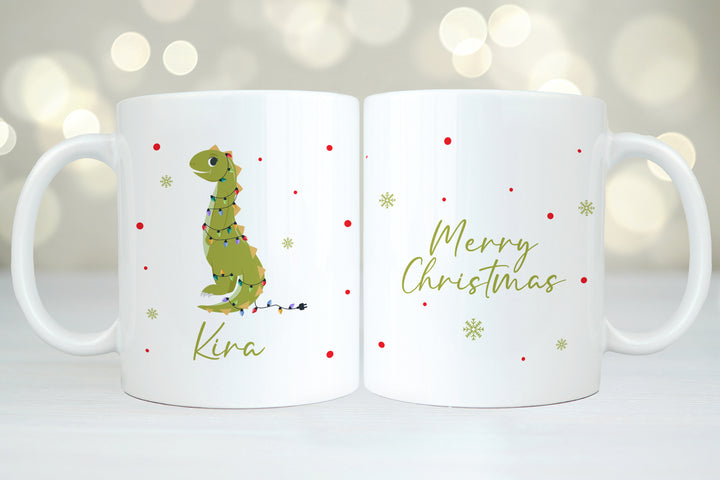 Personalisierte Tasse | mit Wunschnamen | Weihnachts- Dino | Tierkinder | Geschenk für Weihnachten, Nikolaus und Adventszeit