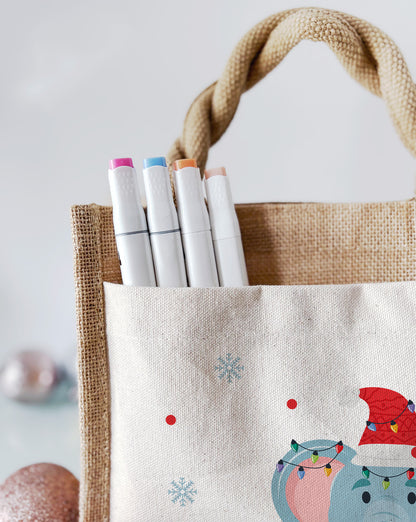 Jute Pocket Tasche mit Namen | Weihnachts- Elefant